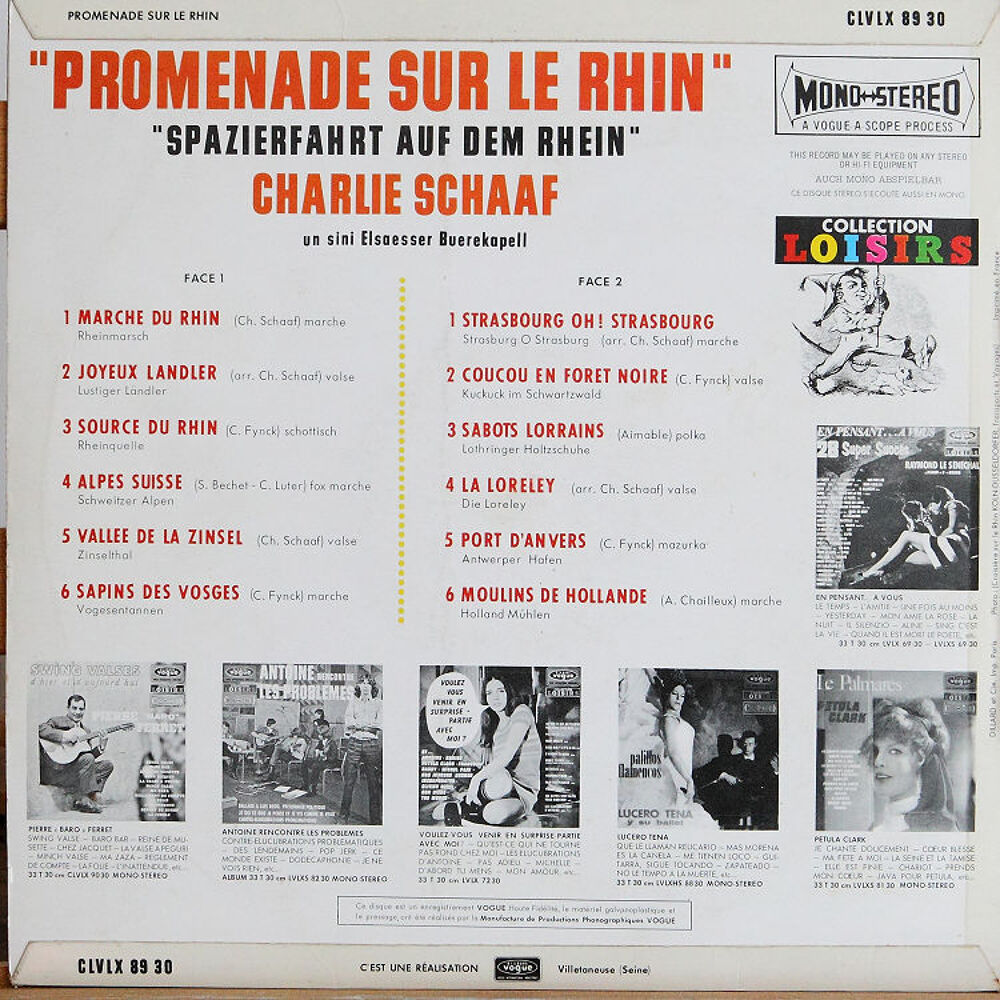 33T, 30cm - Charlie Schaaf - Promenade sur le Rhin
CD et vinyles