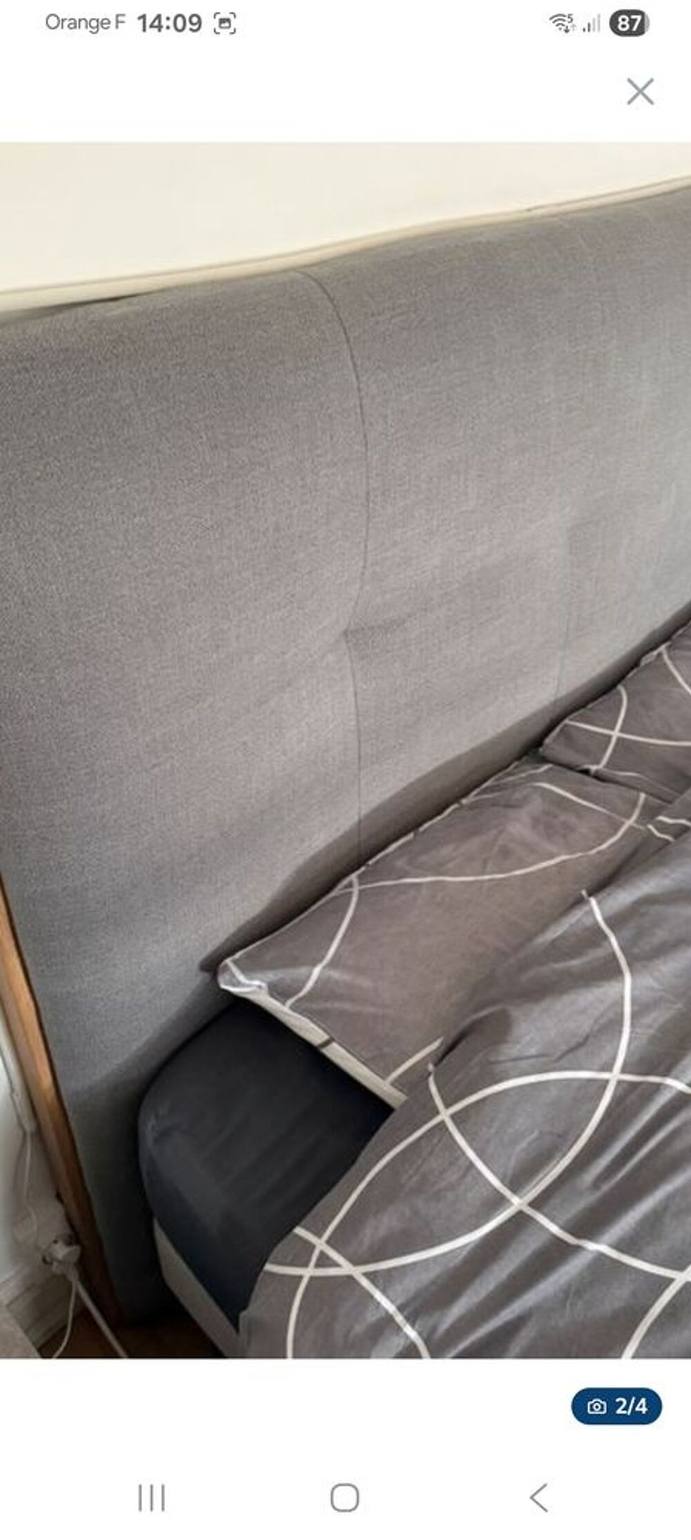 Sommier 2 personnes et t&ecirc;te de lit gris Meubles