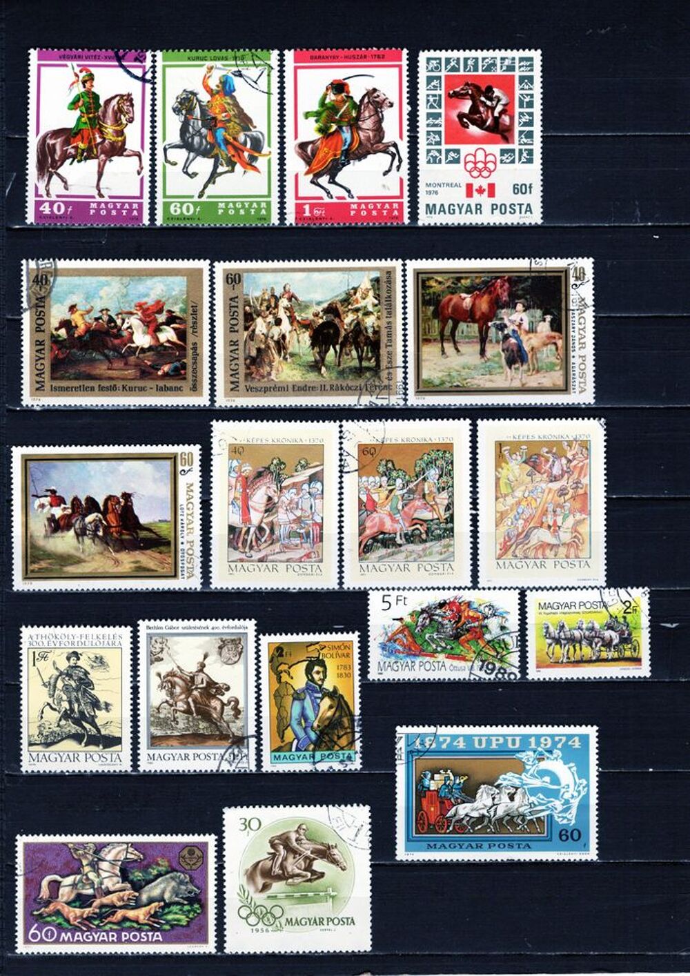 lot de 28 timbres de HONGRIE avec des CHEVAUX 