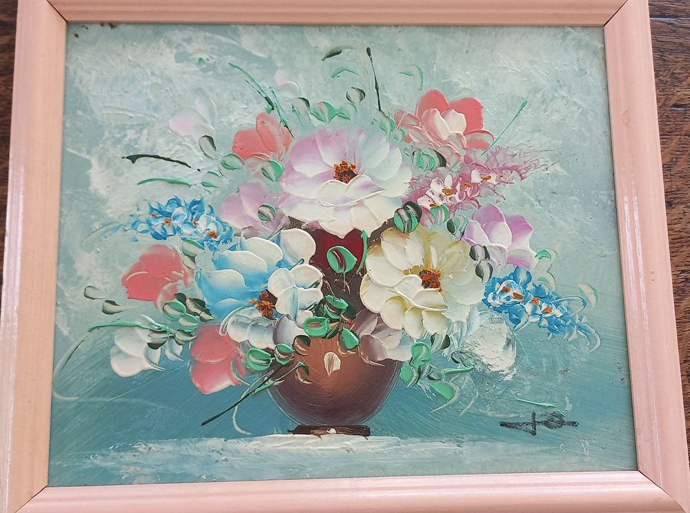 Tableau toile peinte &agrave; la main motif bouquet Dcoration