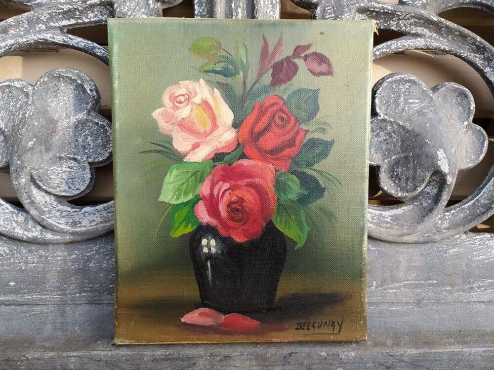 Tableau Bouquet de Roses Sign&eacute; Delaunay 