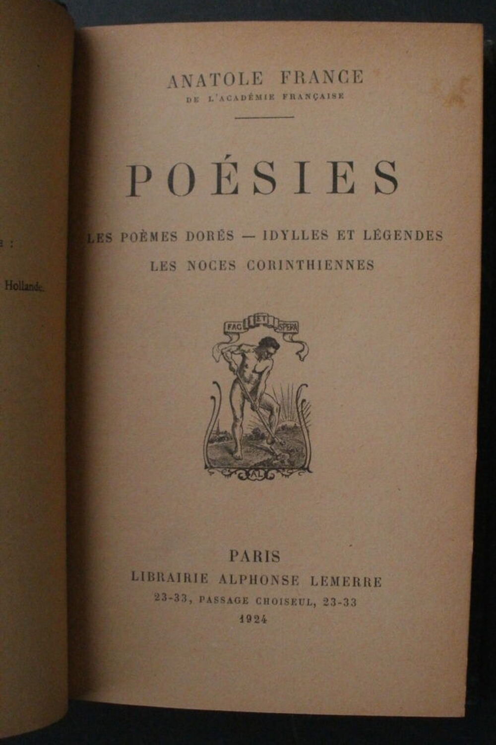 1924 Anatole FRANCE po&eacute;sies, les po&egrave;mes dor&eacute;s etc Livres et BD