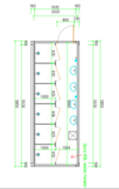    Bloc Douches - 6 cabines - finition blanche 