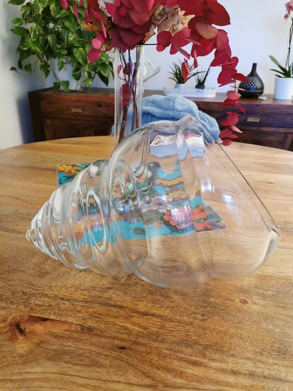 Lot grand vase original forme coquillage + livre Terrarium Décoration