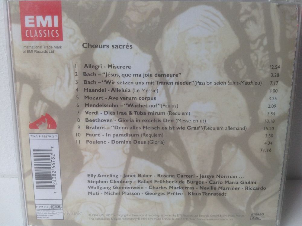 CHOEURS SACR&Eacute;S EMI CLASSICS CD Envoi Possible
CD et vinyles