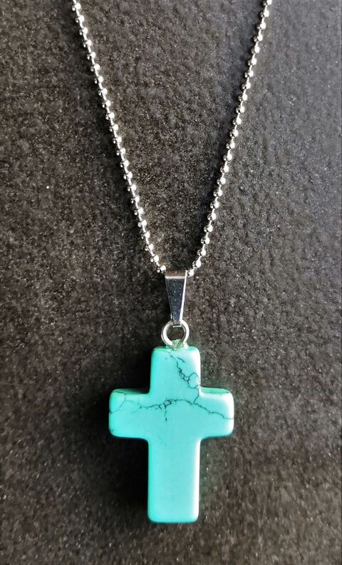 Pendentif croix Turquoise naturelle sur chaine à boule acier 5 La Seyne-sur-Mer (83)