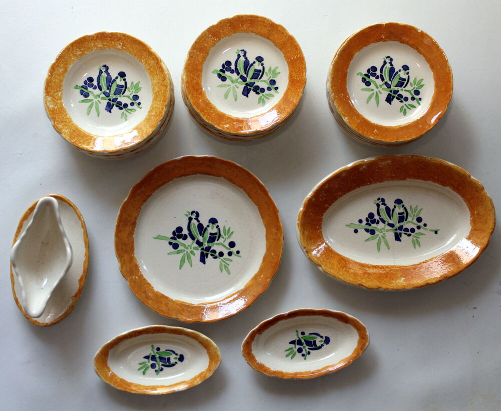 Dinette HBCM faience CREIL MONTEREAU aux oiseaux 1925 -1930 Jeux / jouets