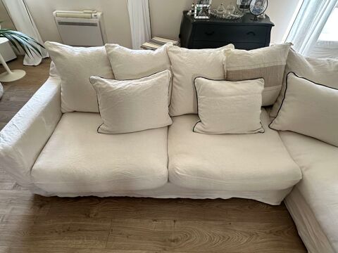 canap en lin blanc avec mridienne entirement dhoussable 1190 Bziers (34)