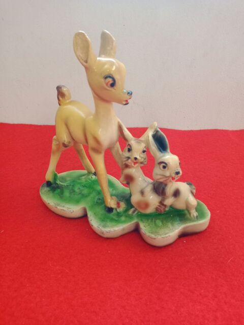 Ancienne porcelaine statuette Bambi et panpan sign� D�p 100 Nice (06)