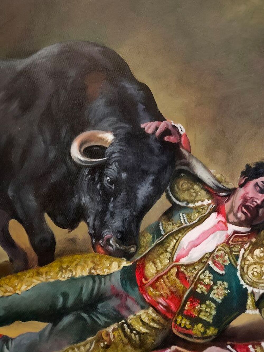 Tableau peinture &agrave; l'huile corrida avec taureau Décoration