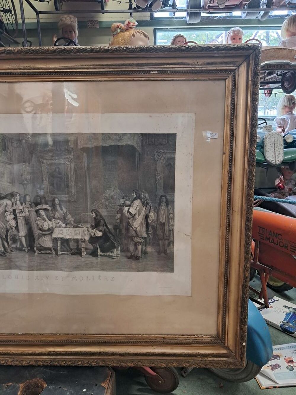Tableau, gravure ancienne repr&eacute;sentant Louis XIV et Moli&egrave;re Décoration