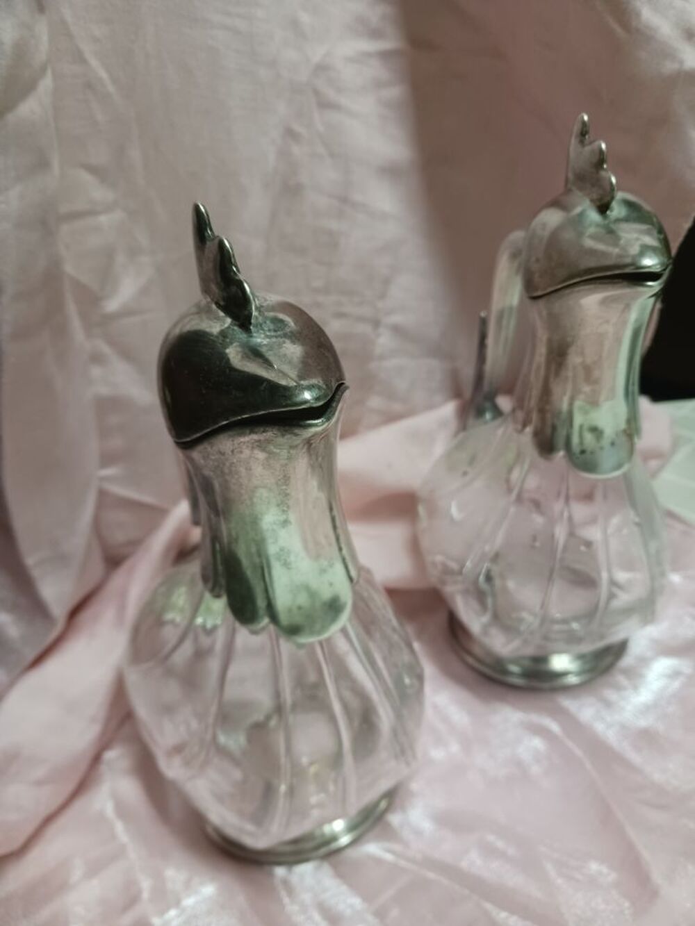 pichet coq en verre et argent 