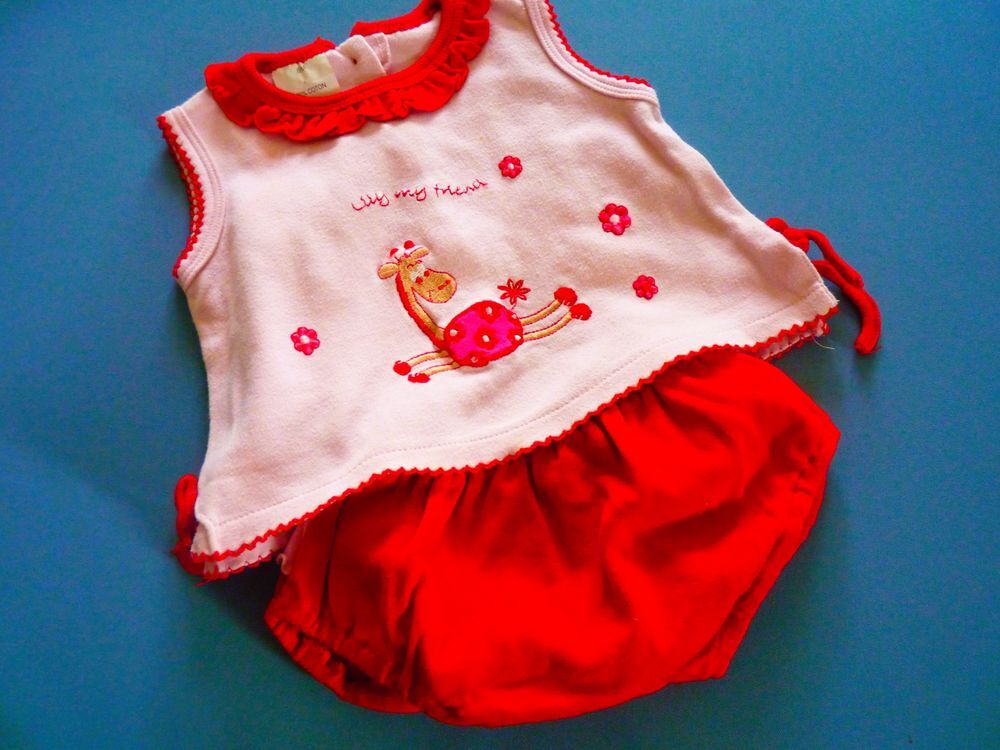 Ensemble 2 pi&egrave;ces bloomer fille 36 mois, girafe rouge rose T Vêtements enfants
