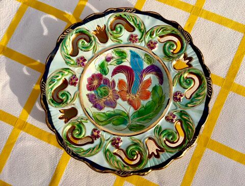 Plat dcoratif vintage (1960,esprit Vallauris) ; cramique 15 Merville (31)