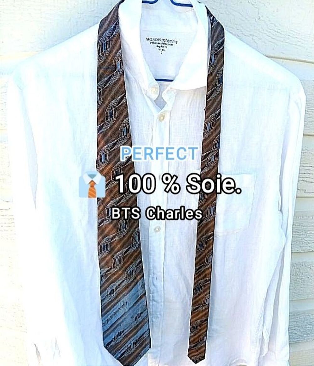 Cravate 100 % Soie Marron Bleu Vtements