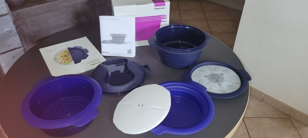Cuiseur Micro-ondes Tupperware Micro Urban Large 6 Parties – Bleu Violet, Avec Notice
