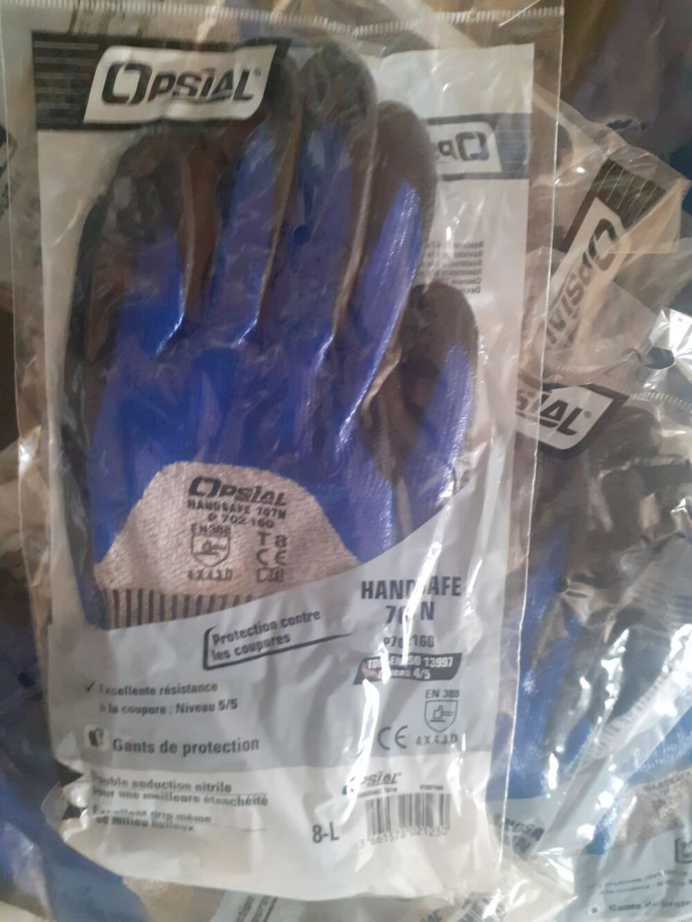 Lot de 10 paires de gants de travail handsafe 707n anti coupure 5 nitrile opsial taille 8 et 10 Bricolage