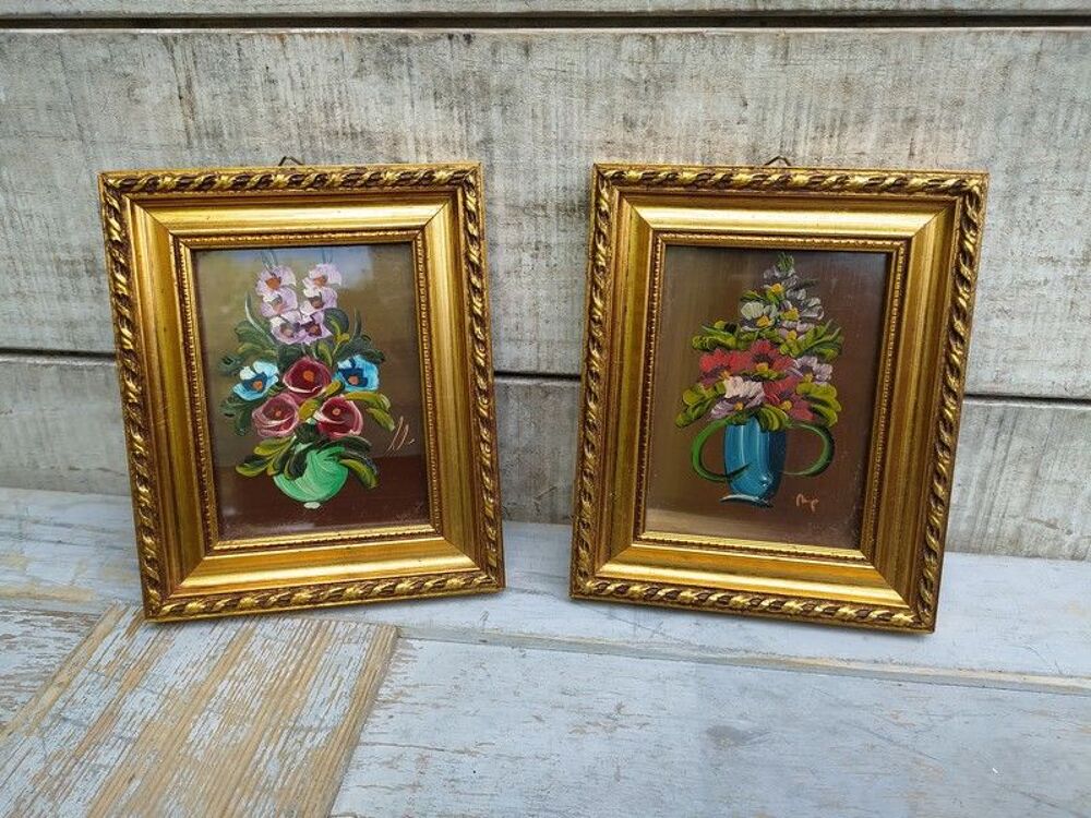 Paire de Petits Tableaux Bouquets de Fleurs 
Décoration