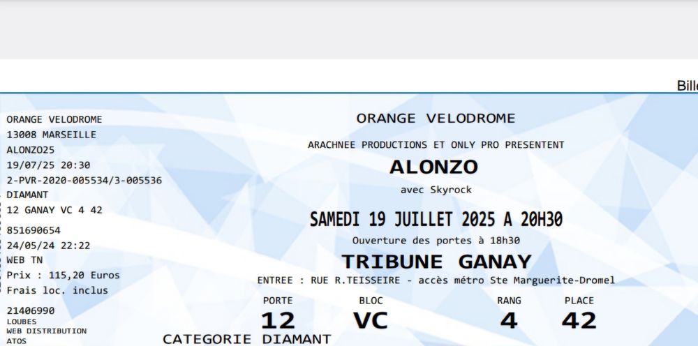 2 Places pour le Concert Alonzo &agrave; Marseille Billetterie