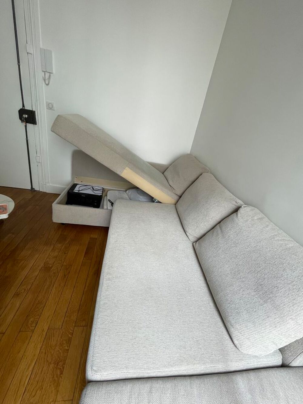 Canap&eacute; convertible angle+rangement, beige Meubles