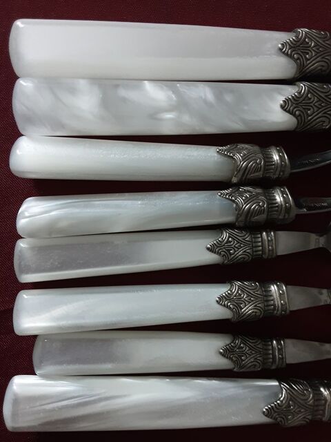 6 cuillres  caf+2Fourchettes+1 couteau manches  virole 10 Pontoise (95)