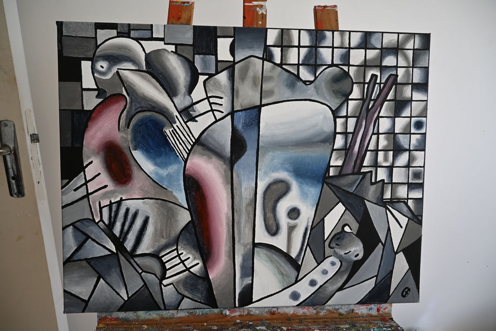 Tableau acrylique sur toile - Le pigeon noir et blanc Décoration