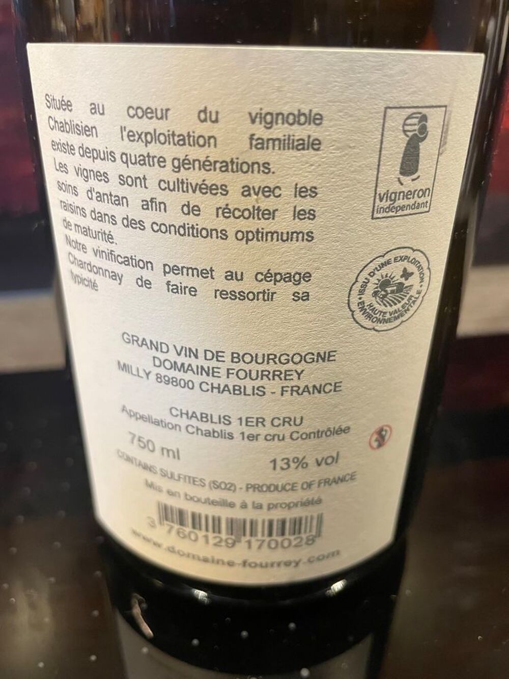 Chablis 1er Cru 2023 Cote de Lechet Domaine Fourrey Cuisine