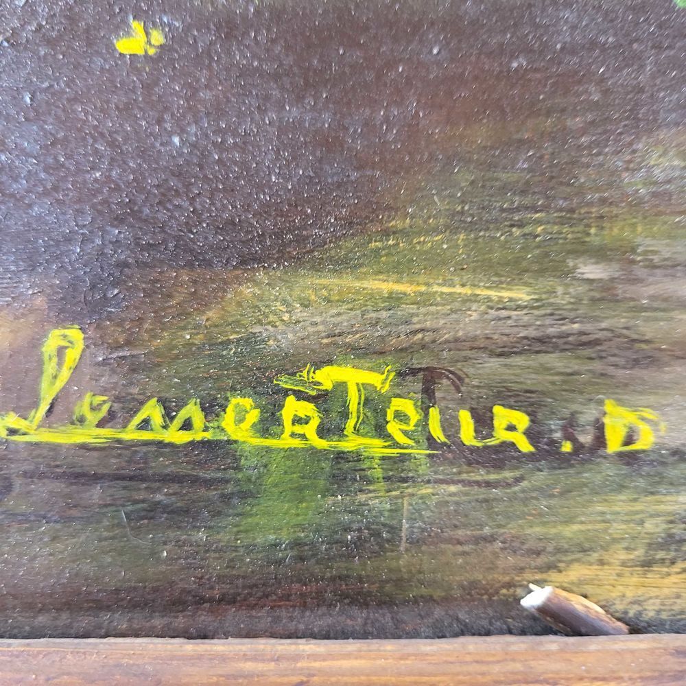 tableau peint sur bois ancien sign&eacute; 