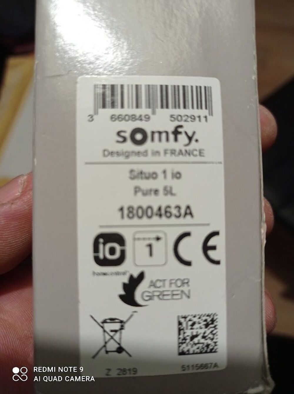 t&eacute;l&eacute;commande SOMFY VOLET situo 1 IO PURE neuve Bricolage