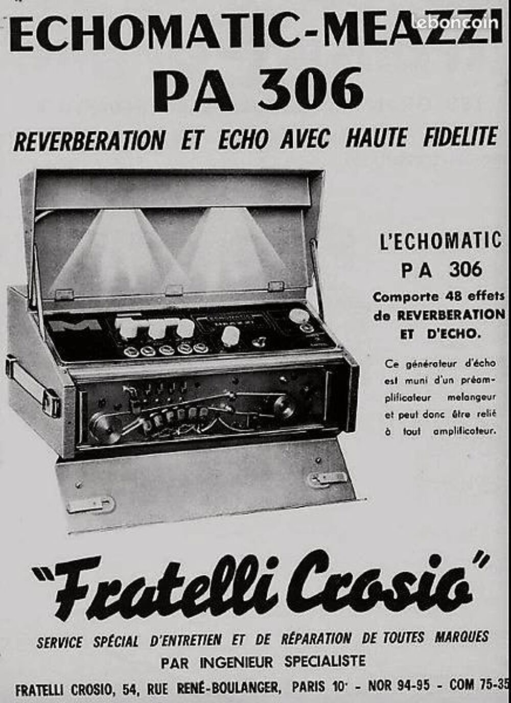 CHAMBRE D'ECHO A BANDE MEAZZI PA 306 Instruments de musique