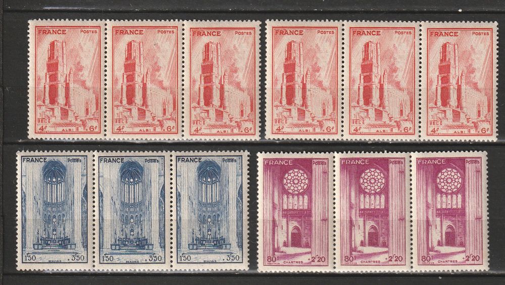 Lot timbres neufs Ann&eacute;es 40 Gomme avec l&eacute;g&egrave;res adh&eacute;rences 