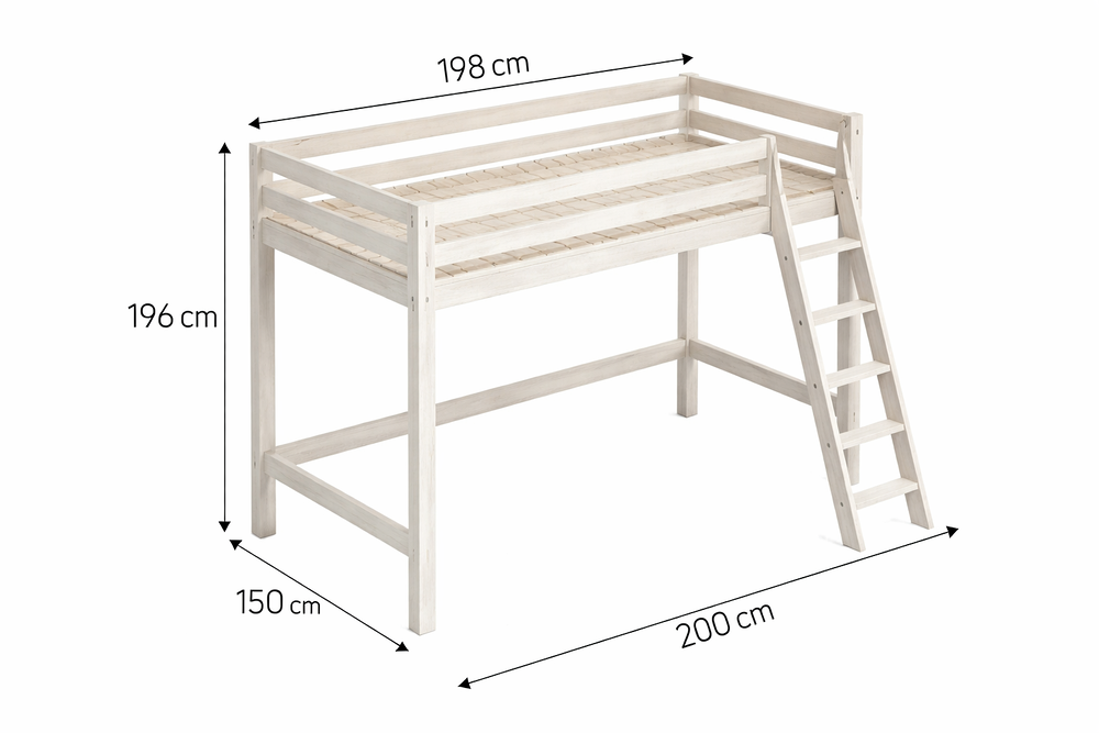 Lit Mezzanine 140 bois c&eacute;rus&eacute; blanc Meubles