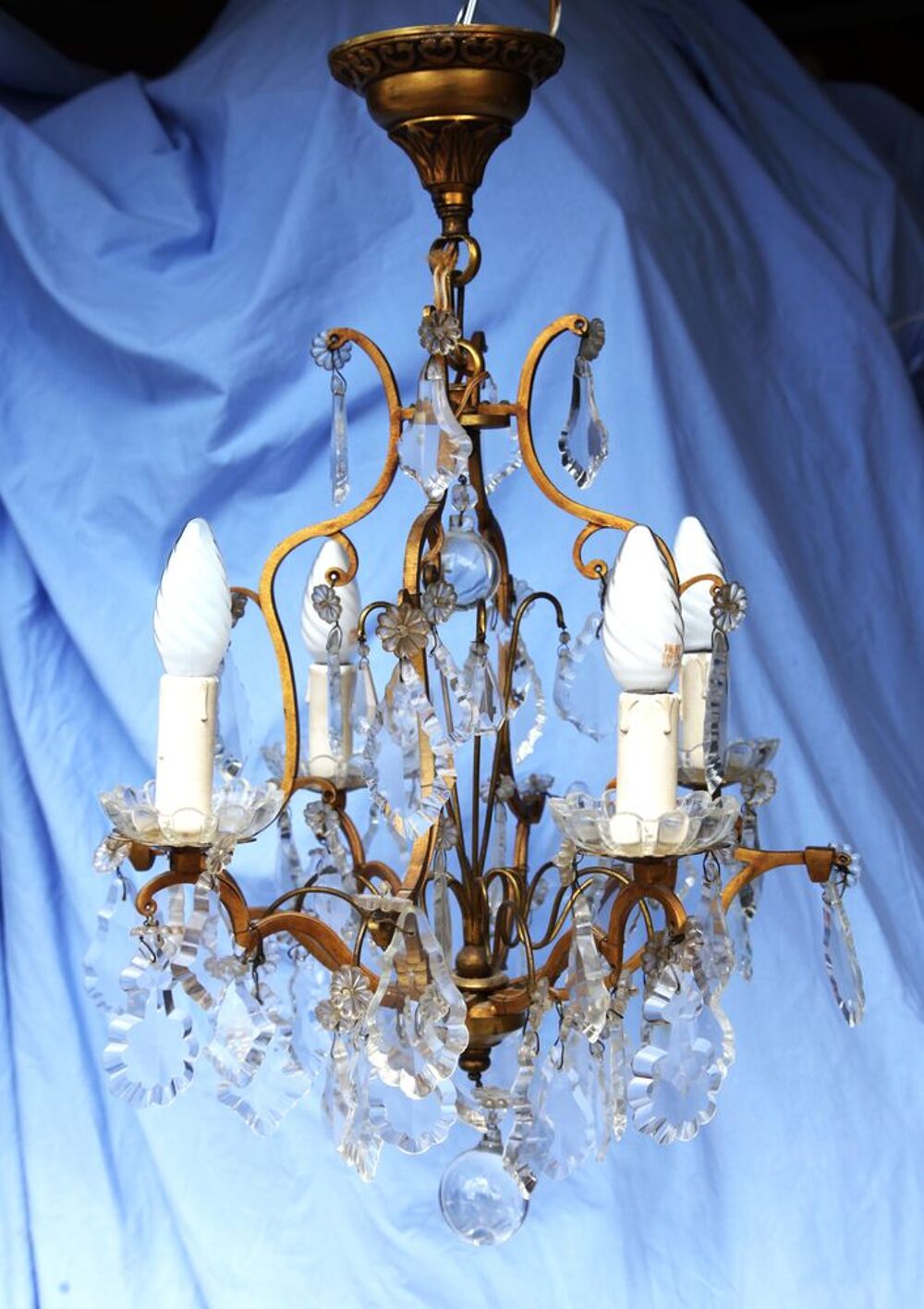 LUSTRE ANCIEN LAITON ET PAMPILLES E EN CRISTAL Décoration