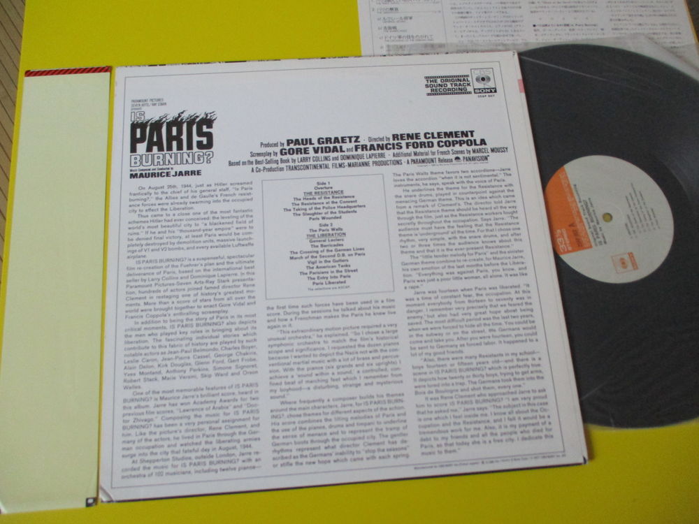 PARIS BRULE T IL 33 TOURS MAURICE JARRE BOF GUERRE JAPON LP CD et vinyles