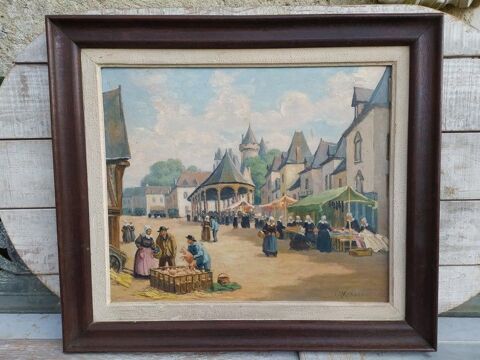 Ancien Tableau Marché Breton Signé L. Masson 
380 Loches (37)
