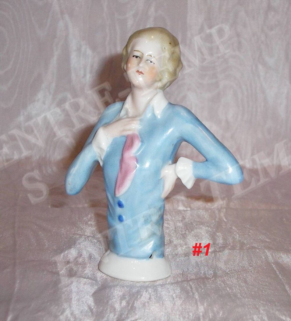4 ANCIENNES DEMI-FIGURINE ART D&Eacute;CO (BOITE &agrave; POUDRE,HALF DOLL 