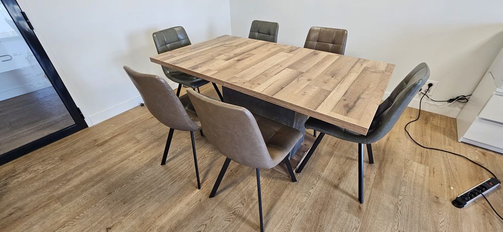 Ensemble table et six chaises bois et tissu simili lavable Meubles