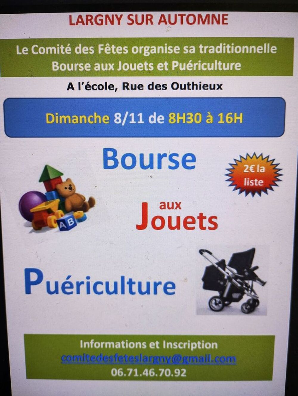 Bourse aux Jouets &amp; Pu&eacute;riculture 2026_ LARGNY SUR AUTOMNE Bourse d'objets