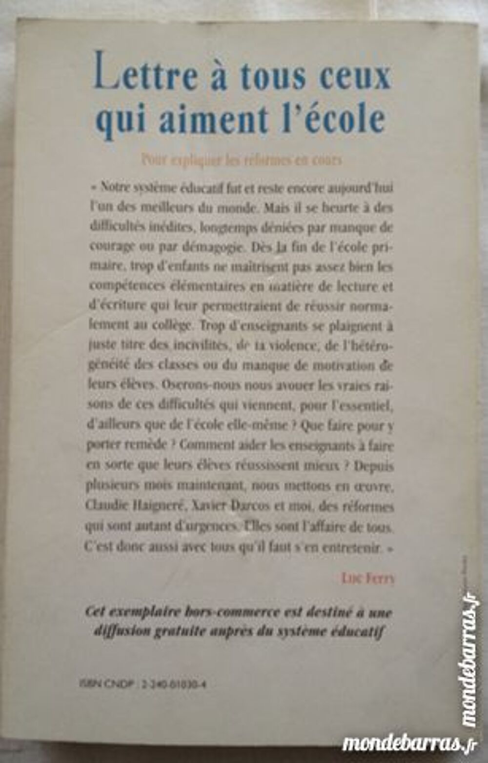 Lettre &agrave; tous ceux qui aiment l'&eacute;cole Livres et BD