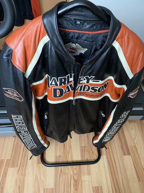 Veste en cuir Harley Davidson noir/orange 3 XL 300 Schaffhouse-pr�s-Seltz (67)