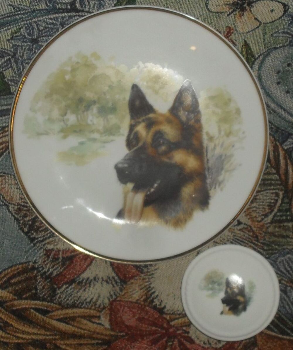 Assiette en porcelaine de Limoges et Bonbonni&egrave;re ou Bo&icirc;te Décoration
