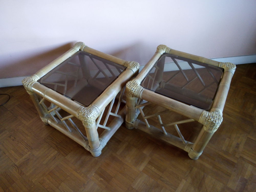 Tables basses en bambou dessus verre : Meubles