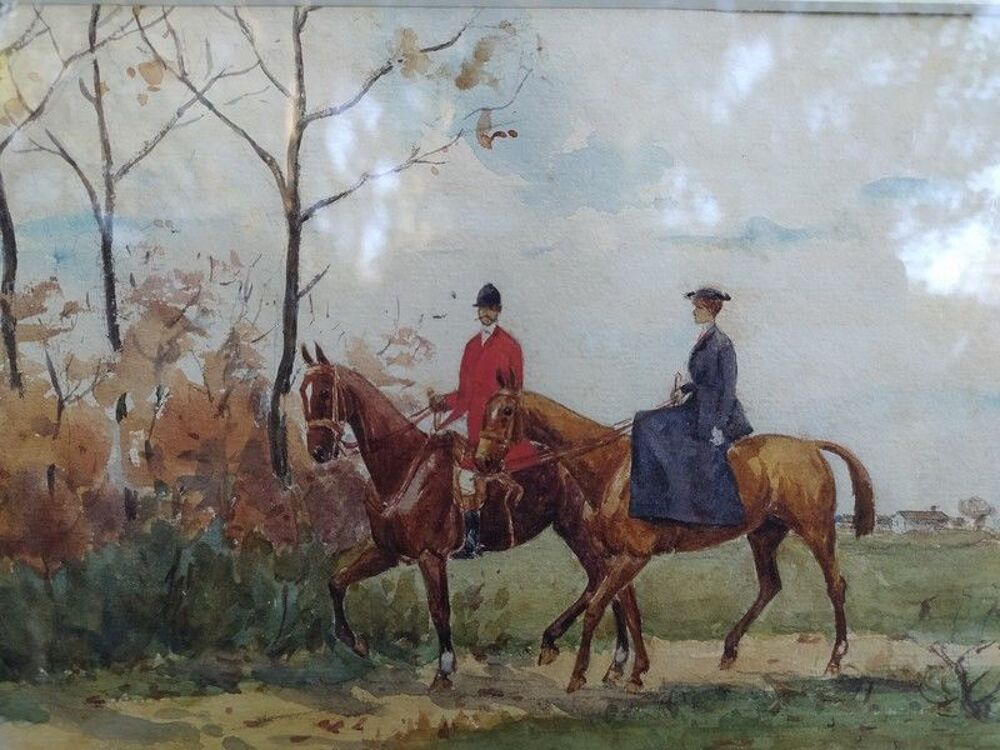 Tableau Aquarelle &Eacute;quipage de V&eacute;nerie, Chasse &agrave; Courre 