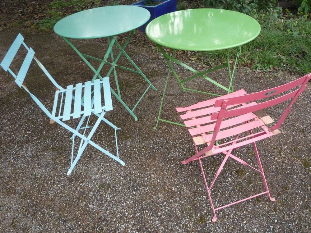 Table fer pliante laqu&eacute;/chaise Jardin