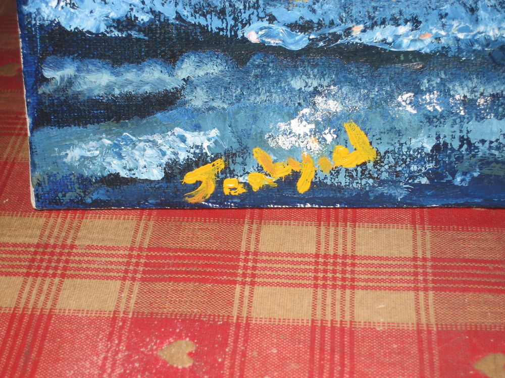 HUILE SUR TOILE AU COUTEAU. "RETOUR DE PECHE EN PIROGUE" 
Décoration