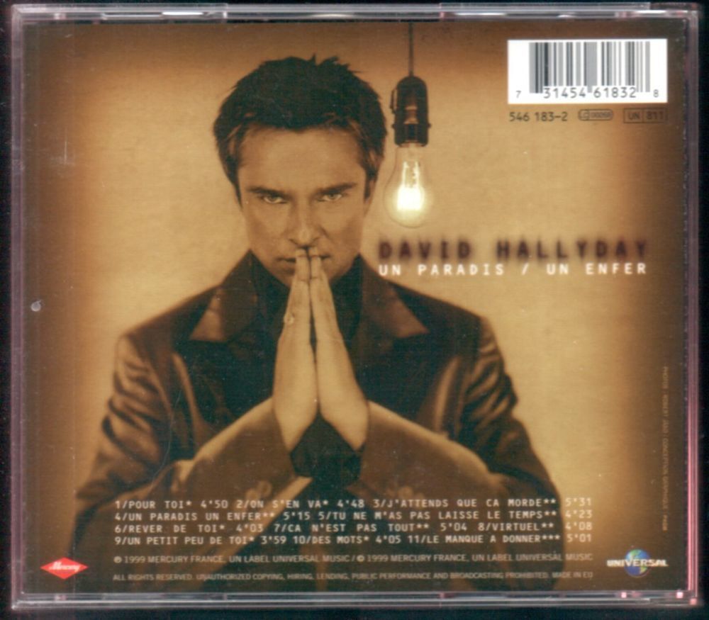 Album CD : David Hallyday - Un paradis / un enfer. CD et vinyles