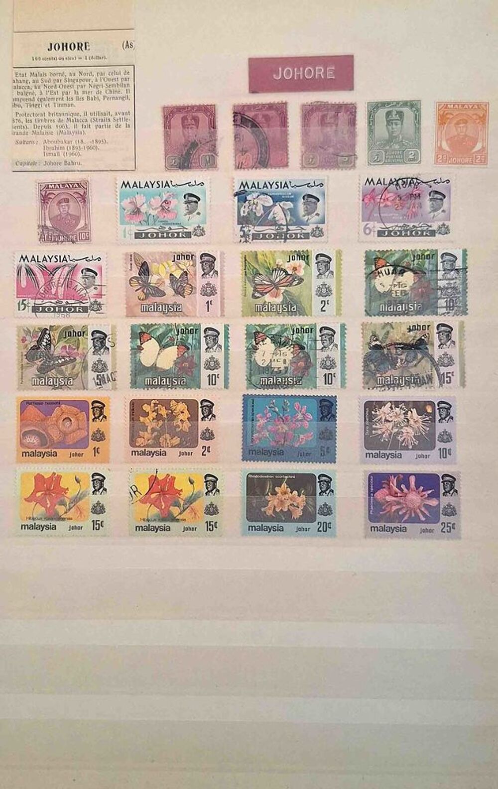 S&eacute;rie de timbres de collection de Johore 