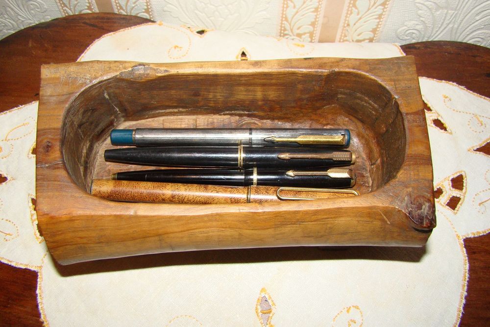 Porte stylos en bois massif vintage Décoration