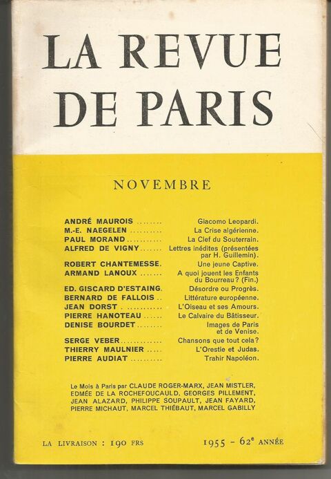 LA REVUE DE PARIS Novembre 1955 62e anne 5 Montauban (82)