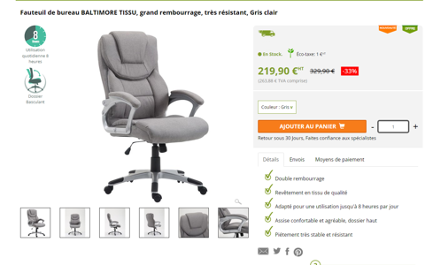 FAUTEUIL DE BUREAU TISSU 0 Bergerac (24)